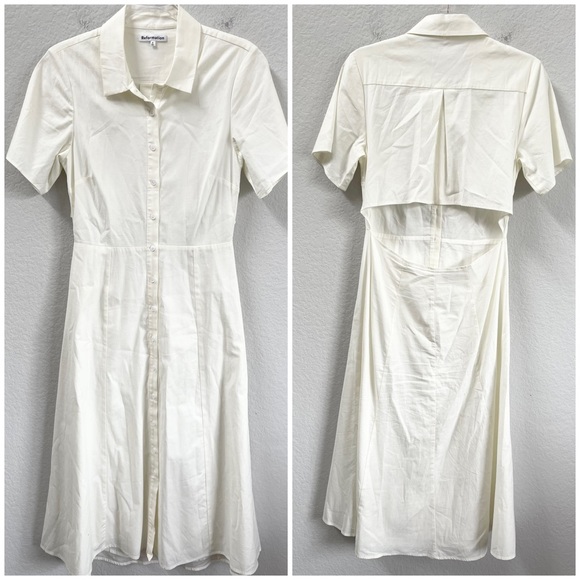 Reformation Dasha Midi Dress White Shirt Dress Size 8 - Picture 2 of 4